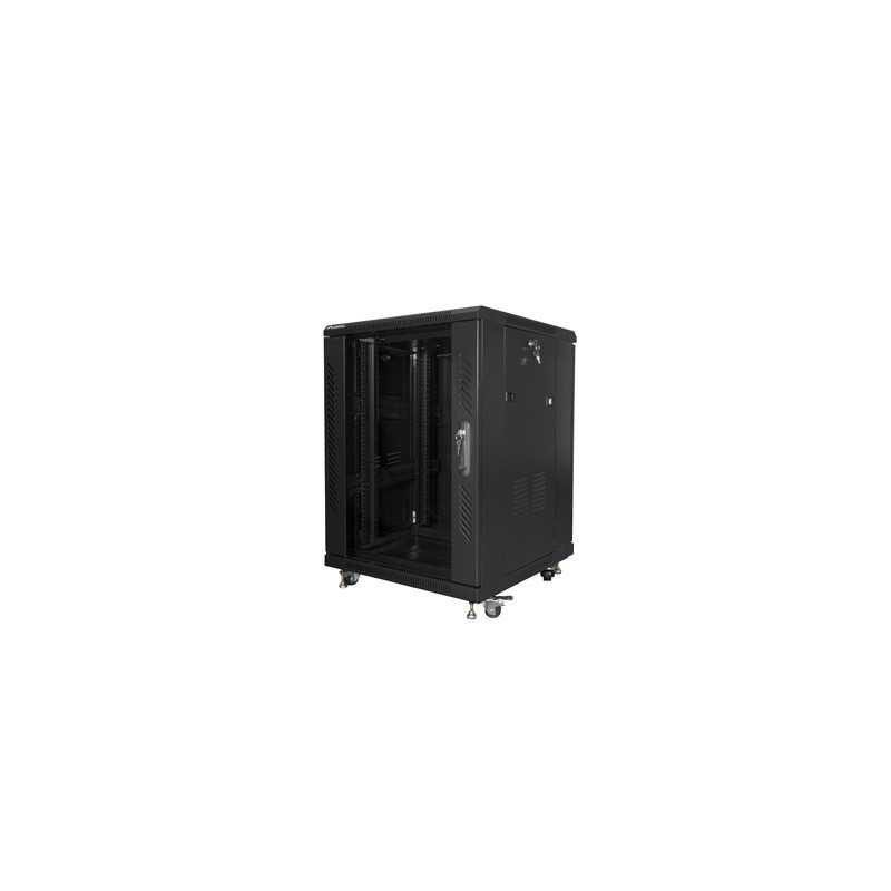 RACKOVÁ SKŘÍŇ 19" VOLNĚ STOJÍCÍ 15U/600X600 S PROSKLENÝMI DVEŘMI ČERNÁ  (SMONTOVANÁ)
