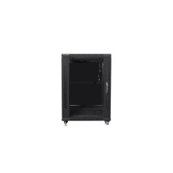 RACKOVÁ SKŘÍŇ 19" VOLNĚ STOJÍCÍ 15U/600X600 S PROSKLENÝMI DVEŘMI ČERNÁ  (SMONTOVANÁ)