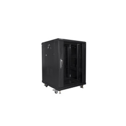 RACKOVÁ SKŘÍŇ 19" VOLNĚ STOJÍCÍ 15U/600X600 S PROSKLENÝMI DVEŘMI ČERNÁ  (SMONTOVANÁ)