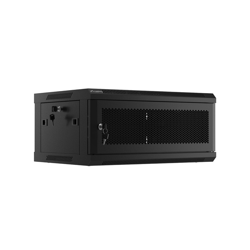 RACKOVÁ SKŘÍŇ 19" NÁSTĚNNÁ 4U/600X450 S PERFOROVANÝMI DVEŘMI ČERNÁ  (PLOCHÉ BALENÍ)