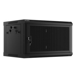 19" RACKOVÁ SKŘÍŇ PRO MONTÁŽ NA STĚNU 6U/600X450 S PERFOROVANÝMI DVEŘMI ČERNÁ  (PLOCHÉ BALENÍ)