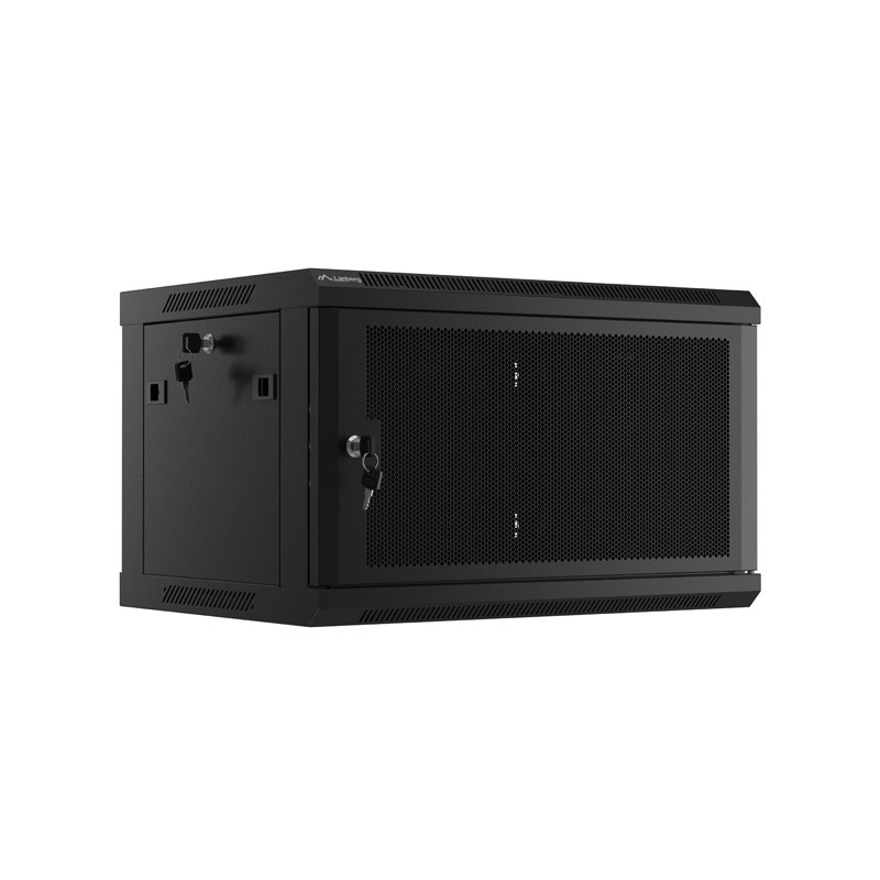 19" RACKOVÁ SKŘÍŇ PRO MONTÁŽ NA STĚNU 6U/600X450 S PERFOROVANÝMI DVEŘMI ČERNÁ  (PLOCHÉ BALENÍ)