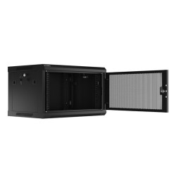 19" RACKOVÁ SKŘÍŇ PRO MONTÁŽ NA STĚNU 6U/600X450 S PERFOROVANÝMI DVEŘMI ČERNÁ  (PLOCHÉ BALENÍ)