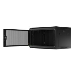 19" RACKOVÁ SKŘÍŇ PRO MONTÁŽ NA STĚNU 6U/600X450 S PERFOROVANÝMI DVEŘMI ČERNÁ  (PLOCHÉ BALENÍ)