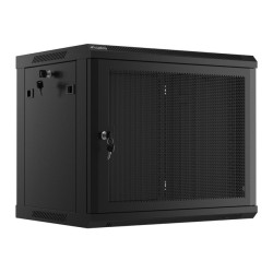 19" RACKOVÁ SKŘÍŇ PRO MONTÁŽ NA STĚNU 9U/600X450 S PERFOROVANÝMI DVEŘMI ČERNÁ  (PLOCHÉ BALENÍ)