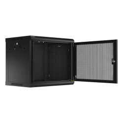 19" RACKOVÁ SKŘÍŇ PRO MONTÁŽ NA STĚNU 9U/600X450 S PERFOROVANÝMI DVEŘMI ČERNÁ  (PLOCHÉ BALENÍ)