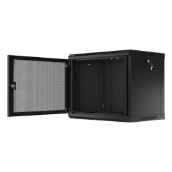 19" RACKOVÁ SKŘÍŇ PRO MONTÁŽ NA STĚNU 9U/600X450 S PERFOROVANÝMI DVEŘMI ČERNÁ  (PLOCHÉ BALENÍ)