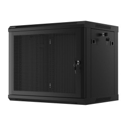 19" RACKOVÁ SKŘÍŇ PRO MONTÁŽ NA STĚNU 9U/600X450 S PERFOROVANÝMI DVEŘMI ČERNÁ  (PLOCHÉ BALENÍ)