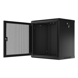 19" RACKOVÁ SKŘÍŇ 12U/600X450 S PERFOROVANÝMI DVEŘMI ČERNÁ  (PLOCHÉ BALENÍ)