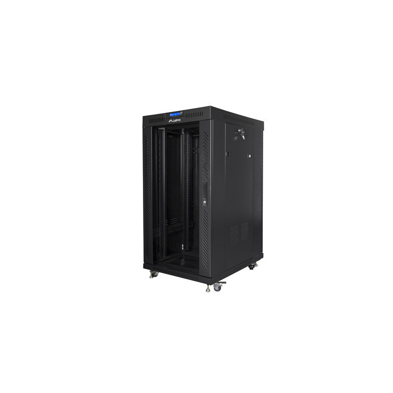 19" VOLNĚ STOJÍCÍ RACKOVÁ SKŘÍŇ 22U/600X800 (FLAT PACK) S PROSKLENÝMI DVEŘMI LCD ČERNÁ  V2