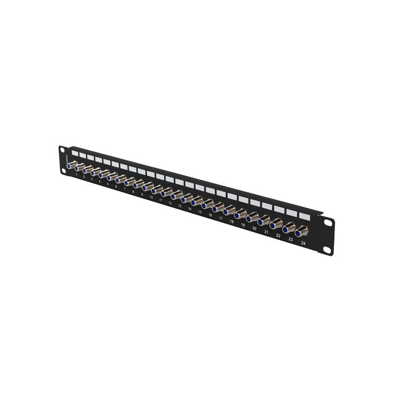 PATCH PANEL 24 PORTŮ 1U S KONEKTOREM TYPU F ČERNÝ PATCH PANEL 24 PORTŮ 1U S KONEKTOREM TYPU F ČERNÝ