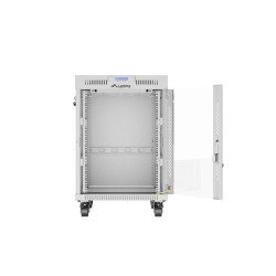 RACKOVÁ SKŘÍŇ 19" VOLNĚ STOJÍCÍ 15U/600X800 (FLAT PACK) S PROSKLENÝMI DVEŘMI LCD ŠEDÁ  V2