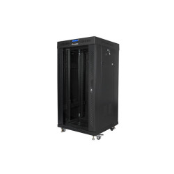 19" VOLNĚ STOJÍCÍ RACKOVÁ SKŘÍŇ 22U/600X600 (FLAT PACK) S PROSKLENÝMI DVEŘMI LCD ČERNÁ  V2
