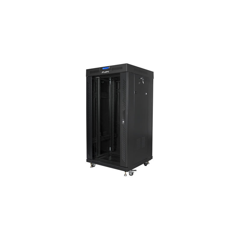 19" VOLNĚ STOJÍCÍ RACKOVÁ SKŘÍŇ 22U/600X600 (FLAT PACK) S PROSKLENÝMI DVEŘMI LCD ČERNÁ  V2