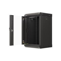 RACKOVÁ SKŘÍŇ 10" NÁSTĚNNÁ 9U/300X300 (FLAT PACK) S PROSKLENÝMI DVEŘMI ČERNÁ
