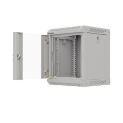 RACKOVÁ SKŘÍŇ 10" NÁSTĚNNÁ 6U/300X300 (FLAT PACK) S PROSKLENÝMI DVEŘMI ŠEDÁ