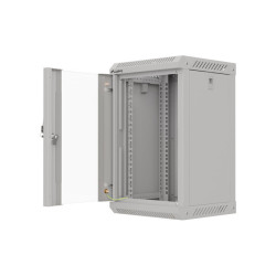 RACKOVÁ SKŘÍŇ 10" NÁSTĚNNÁ 9U/300X300 (FLAT PACK) S PROSKLENÝMI DVEŘMI ŠEDÁ