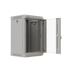 RACKOVÁ SKŘÍŇ 10" NÁSTĚNNÁ 9U/300X300 (FLAT PACK) S PROSKLENÝMI DVEŘMI ŠEDÁ