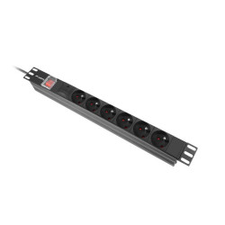 NAPÁJECÍ DISTRIBUČNÍ JEDNOTKA (PDU) 19"  1U 10A 2M 6X FRANCOUZSKÉ ZÁSUVKY ČERNÁ C14