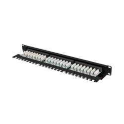 PATCH PANEL 24 PORTŮ 1U 19" CAT.5E UTP S POLICÍ ČERNÝ