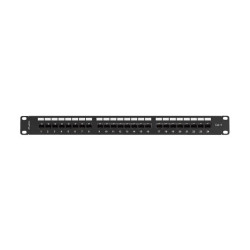 PATCH PANEL 24 PORTŮ 1U 19" CAT.6 UTP S POLICÍ ČERNÝ