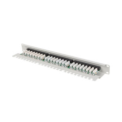PATCH PANEL 24 PORTŮ 1U 19" CAT.6 UTP S POLICÍ ŠEDÝ