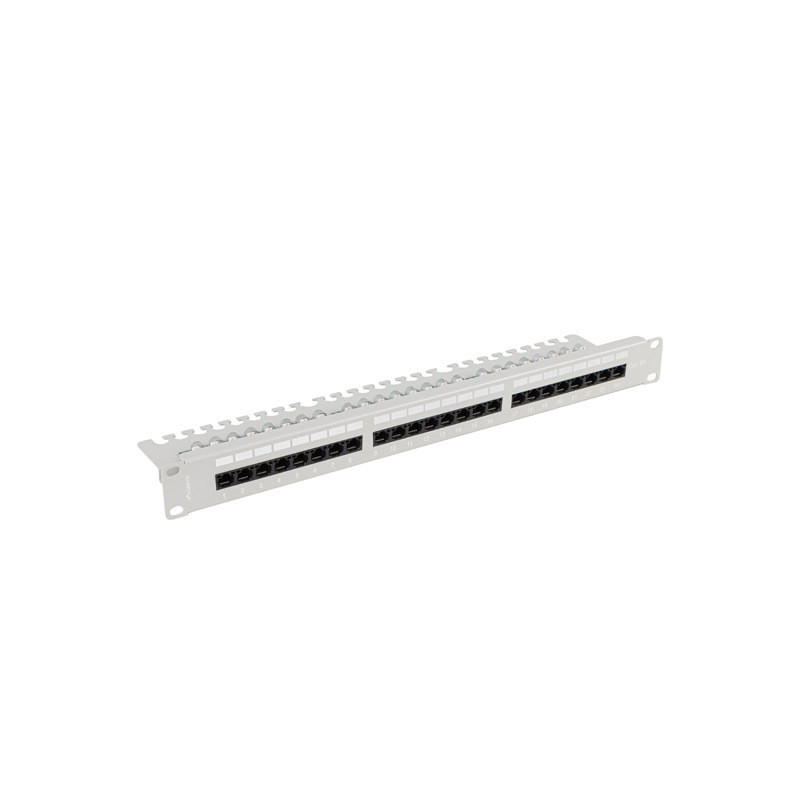 PATCH PANEL 24 PORTŮ 1U 19" CAT.6A UTP S POLICÍ ŠEDÝ