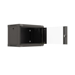 19" RACKOVÁ SKŘÍŇ PRO MONTÁŽ NA STĚNU 6U/540X350 (FLAT PACK) S PROSKLENÝMI DVEŘMI ČERNÁ