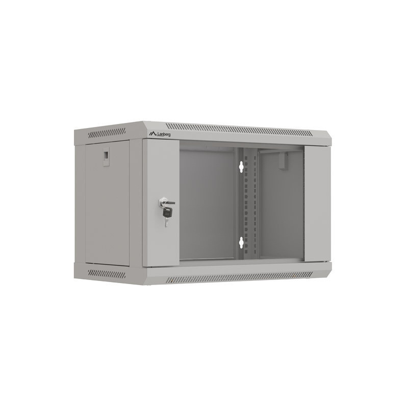 19" RACKOVÁ SKŘÍŇ PRO MONTÁŽ NA STĚNU 6U/540X350 (FLAT PACK) S PROSKLENÝMI DVEŘMI ŠEDÁ