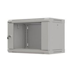 19" RACKOVÁ SKŘÍŇ PRO MONTÁŽ NA STĚNU 6U/540X350 (FLAT PACK) S PROSKLENÝMI DVEŘMI ŠEDÁ