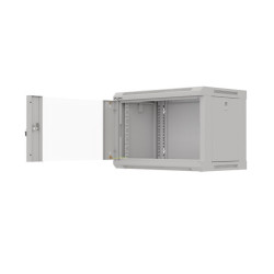 19" RACKOVÁ SKŘÍŇ PRO MONTÁŽ NA STĚNU 6U/540X350 (FLAT PACK) S PROSKLENÝMI DVEŘMI ŠEDÁ