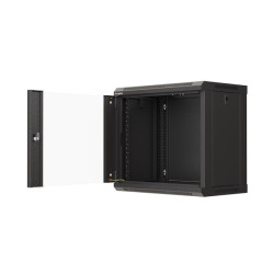 19" RACKOVÁ SKŘÍŇ PRO MONTÁŽ NA STĚNU 9U/540X350 (FLAT PACK) S PROSKLENÝMI DVEŘMI ČERNÁ