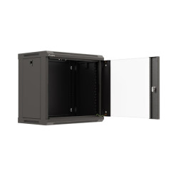 19" RACKOVÁ SKŘÍŇ PRO MONTÁŽ NA STĚNU 9U/540X350 (FLAT PACK) S PROSKLENÝMI DVEŘMI ČERNÁ