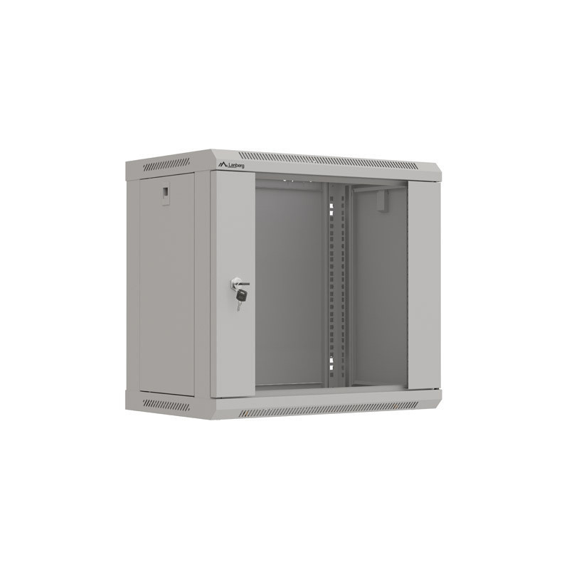 19" RACKOVÁ SKŘÍŇ PRO MONTÁŽ NA STĚNU 9U/540X350 (FLAT PACK) S PROSKLENÝMI DVEŘMI ŠEDÁ