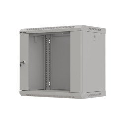 19" RACKOVÁ SKŘÍŇ PRO MONTÁŽ NA STĚNU 9U/540X350 (FLAT PACK) S PROSKLENÝMI DVEŘMI ŠEDÁ