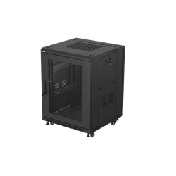 RACKOVÁ SKŘÍŇ 19" VOLNĚ STOJÍCÍ 15U/600X600 (FLAT PACK) S DVÍŘKY ZE SÍŤOVINY ČERNÁ