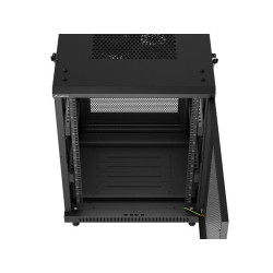 RACKOVÁ SKŘÍŇ 19" VOLNĚ STOJÍCÍ 15U/600X600 (FLAT PACK) S DVÍŘKY ZE SÍŤOVINY ČERNÁ