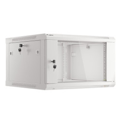 19" RACKOVÁ SKŘÍŇ PRO MONTÁŽ NA STĚNU 6U/600X600 (FLAT PACK) S PROSKLENÝMI DVEŘMI ŠEDÁ  V2