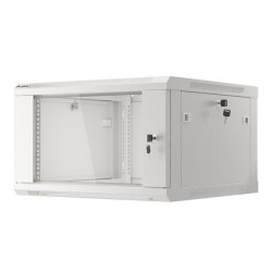 19" RACKOVÁ SKŘÍŇ PRO MONTÁŽ NA STĚNU 6U/600X600 (FLAT PACK) S PROSKLENÝMI DVEŘMI ŠEDÁ  V2