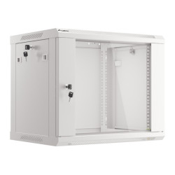 19" RACKOVÁ SKŘÍŇ PRO MONTÁŽ NA STĚNU 9U/600X450 (FLAT PACK) S PROSKLENÝMI DVEŘMI ŠEDÁ  V2