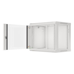 19" RACKOVÁ SKŘÍŇ PRO MONTÁŽ NA STĚNU 9U/600X450 (FLAT PACK) S PROSKLENÝMI DVEŘMI ŠEDÁ  V2