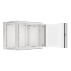19" RACKOVÁ SKŘÍŇ PRO MONTÁŽ NA STĚNU 9U/600X450 (FLAT PACK) S PROSKLENÝMI DVEŘMI ŠEDÁ  V2