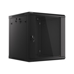19" RACKOVÁ SKŘÍŇ PRO MONTÁŽ NA STĚNU 12U/600X600 (FLAT PACK) S PROSKLENÝMI DVEŘMI ČERNÁ  V2