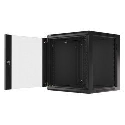 19" RACKOVÁ SKŘÍŇ PRO MONTÁŽ NA STĚNU 12U/600X600 (FLAT PACK) S PROSKLENÝMI DVEŘMI ČERNÁ  V2