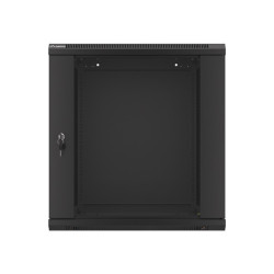 19" RACKOVÁ SKŘÍŇ PRO MONTÁŽ NA STĚNU 12U/600X600 (FLAT PACK) S PROSKLENÝMI DVEŘMI ČERNÁ  V2