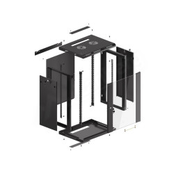 19" RACKOVÁ SKŘÍŇ PRO MONTÁŽ NA STĚNU 15U/600X450 (FLAT PACK) S PROSKLENÝMI DVEŘMI ČERNÁ  V2