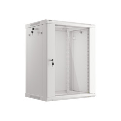 19" RACKOVÁ SKŘÍŇ PRO MONTÁŽ NA STĚNU 15U/600X450 (FLAT PACK) S PROSKLENÝMI DVEŘMI ŠEDÁ  V2