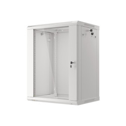 19" RACKOVÁ SKŘÍŇ PRO MONTÁŽ NA STĚNU 15U/600X450 (FLAT PACK) S PROSKLENÝMI DVEŘMI ŠEDÁ  V2