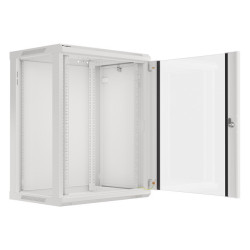 19" RACKOVÁ SKŘÍŇ PRO MONTÁŽ NA STĚNU 15U/600X450 (FLAT PACK) S PROSKLENÝMI DVEŘMI ŠEDÁ  V2