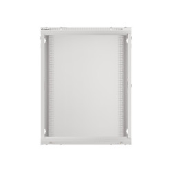 19" RACKOVÁ SKŘÍŇ PRO MONTÁŽ NA STĚNU 15U/600X450 (FLAT PACK) S PROSKLENÝMI DVEŘMI ŠEDÁ  V2